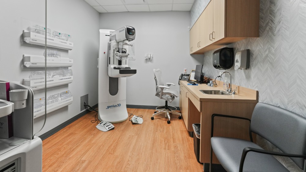 An exam room at the Melissa Preston Breast Care Center at Memorial Hermann The Woodlands Medical Center