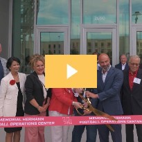 A ribbon cutting ceremony was held at the new Memorial Hermann Football Operations Center at University of Houston. University of Houston President Renu Khator was present for the event along with other University of Houston personnel and donors, including representatives from Memorial Hermann and TDECU. University of Houston alumni and CBS Sportscaster Jim Nantz was also present for the event.