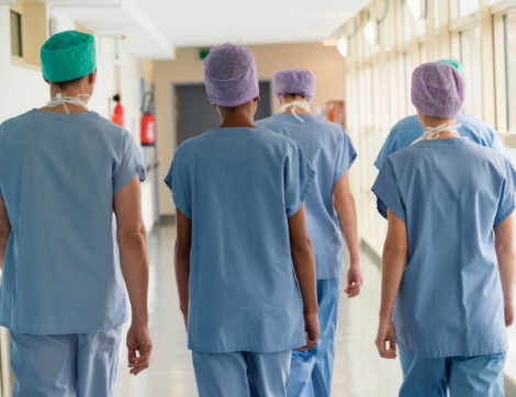 Doctors walking down a hallway