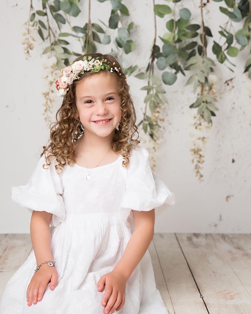 Patient wearing flower crown