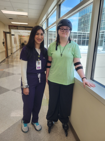 TIRR Memorial Hermann patient, Melanie Beeson, rollerblades through the halls.