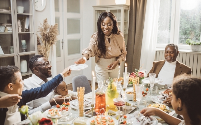 African American family having thanksgiving meal