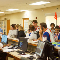Hospital employees practicing emergency preparedness drills