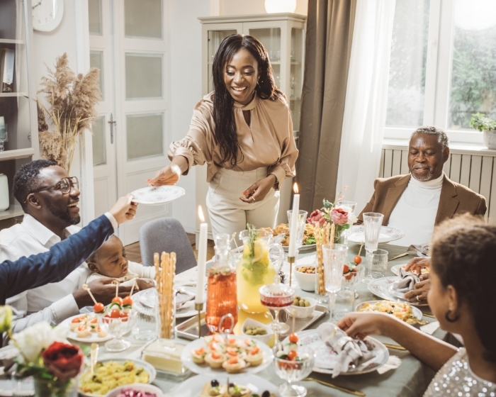 African American family having thanksgiving meal