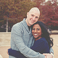Man and woman hugging outside