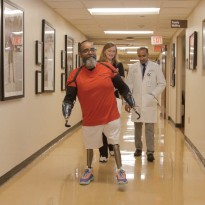 TIRR Memorial Hermann patient, Wayne Moorehead, walks without assistance with prosthetics.