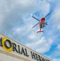 Life Flight flying over Memorial Hermann