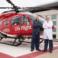 Drs. Stephens and Eaton in front of Life flight