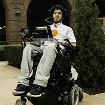 Saleh in wheelchair